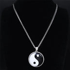 Yin Yang Glass Pendant — Silver Stainless