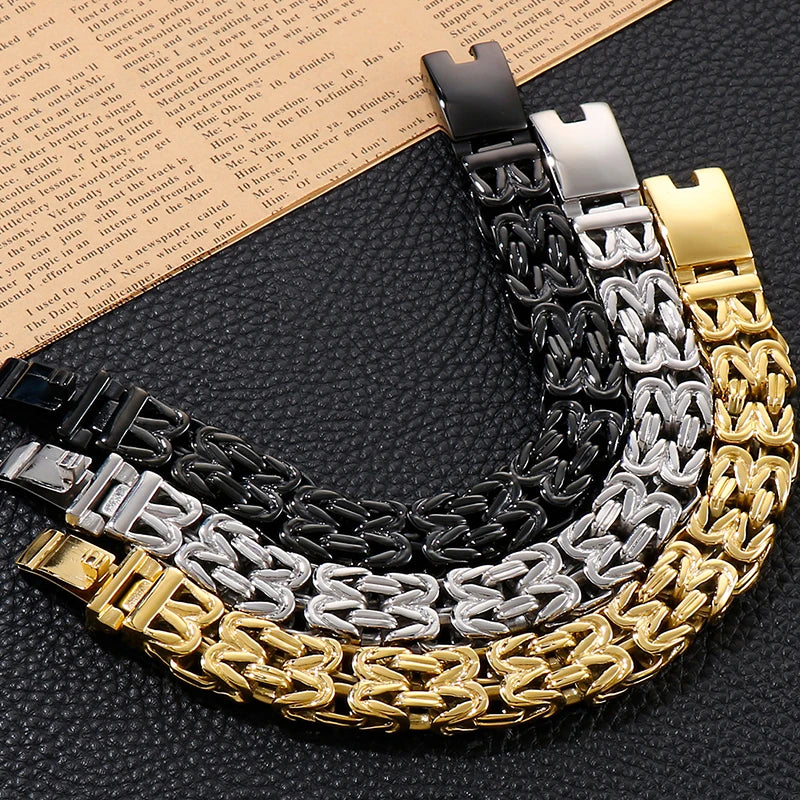 Waterproof Gold Color Bracelet for Man 316L Stainless Steel Double Row V Chain Men's Hand Wrist Bracelets Jewelry Gifts