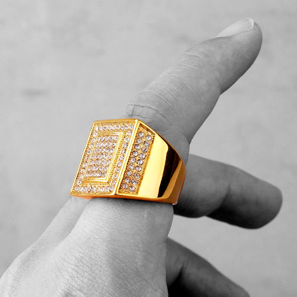 Luxury Rhinestone Stainless Steel Mens Rings Simple Trendy For Male Boyfriend Biker Jewelry Creativity Gift