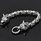 Men's Stainless Steel Viking Wolf Head Bracelet Vintage Personality Thick Chain Biker Punk Hip Hop Wristband Jewelry