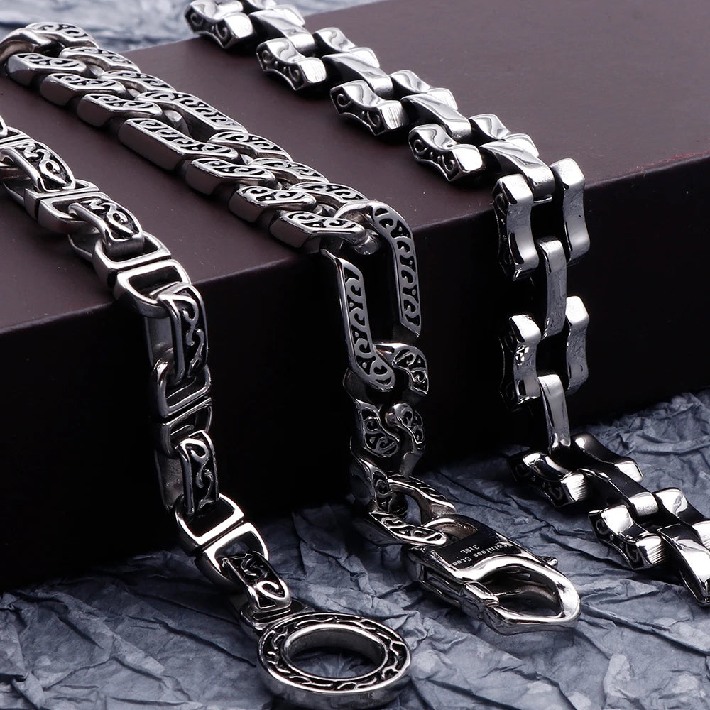 Retro 316L Stainless Steel Cast Metal Bracelet for Men 8MM Pattern Chain Men's Bracelets Male Bikers' Jewelry