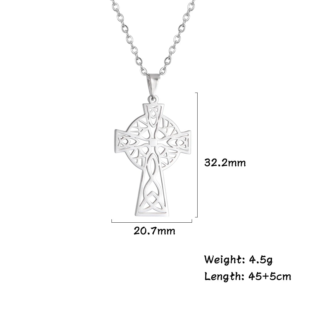 LIKGREAT Vintage Celtics Knot Cross Pendant Necklace for Women Men Stainless Steel Jesus Amulet Charm Chain Jewelry Punk