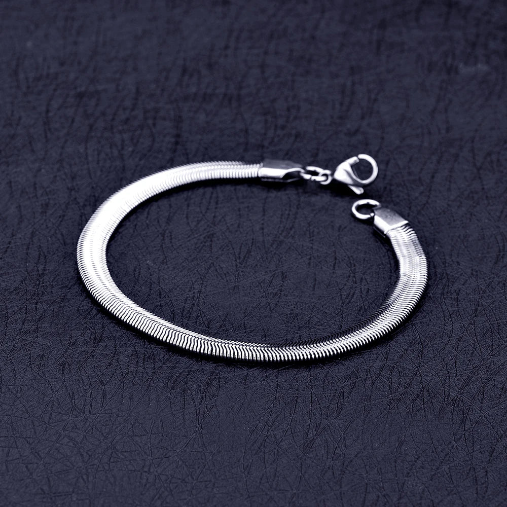 Snake Chain Link Bracelet 6mm — 316L Stainless Steel, 18cm & 20cm