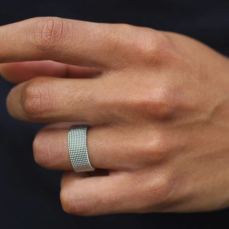 Mesh Flat Chain Band Ring — Stainless Steel