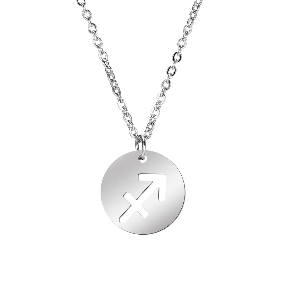 Lemegeton Zodiac Women's Necklace 12 Constellations Stainless Steel Pendant Choke Astrology Aries Leo Ring Jewelry Birthday Gift