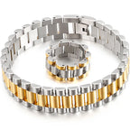 Gold Color 16MM Wide Watch Strap Link Chain Bracelet Men Stainless Steel Mens Bracelets Male Jewellery Accessories