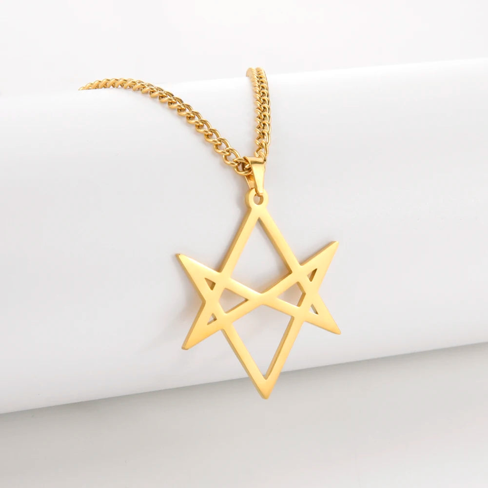Thelema Unicursal Hexagonal Symbol Men's Stainless Steel Necklace Vintage Simple Pendant Religious Talisman Emblem