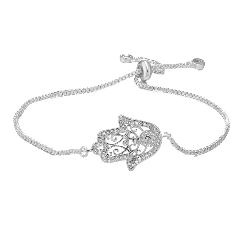 Iced Out Hamsa Copper Bracelet — Adjustable