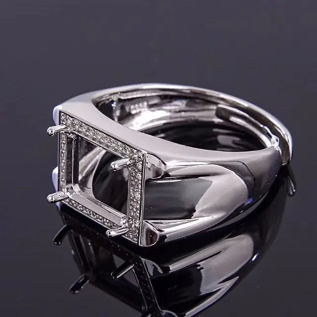 Classic 925 Silver Man Ring 8mm*10mm Sterling Silver Ring Settings Blank Ring Setting for Gemstone Inlay Jewelry DIY