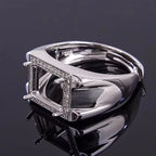 Classic 925 Silver Man Ring 8mm*10mm Sterling Silver Ring Settings Blank Ring Setting for Gemstone Inlay Jewelry DIY