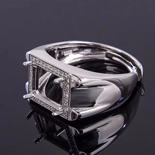 Classic 925 Silver Man Ring 8mm*10mm Sterling Silver Ring Settings Blank Ring Setting for Gemstone Inlay Jewelry DIY