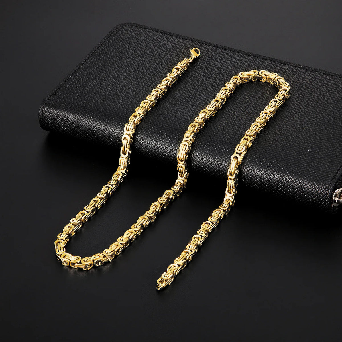 Gold Byzantine Box Link Chain Necklace 4mm — Stainless Steel