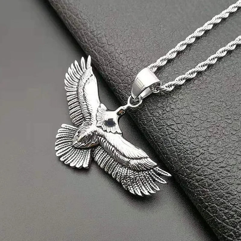 Trendy Eagle Pendant Silver 925 Men Necklace Retro Punk Style Flying Eagle Choker Necklace Male Party Accessories Boyfriend Gift