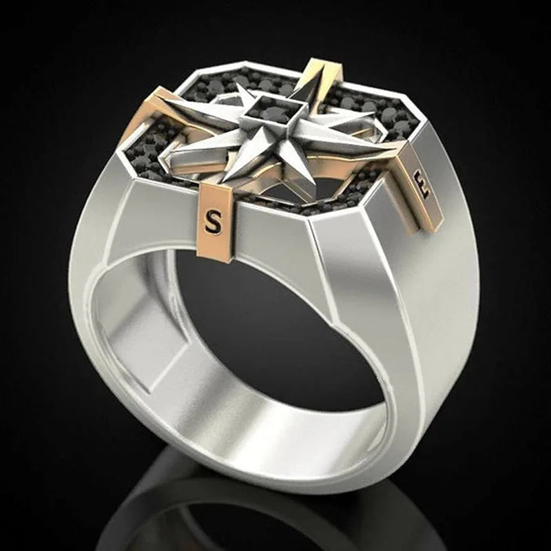 Viking Nautical Compass Signet Ring — Stainless Steel