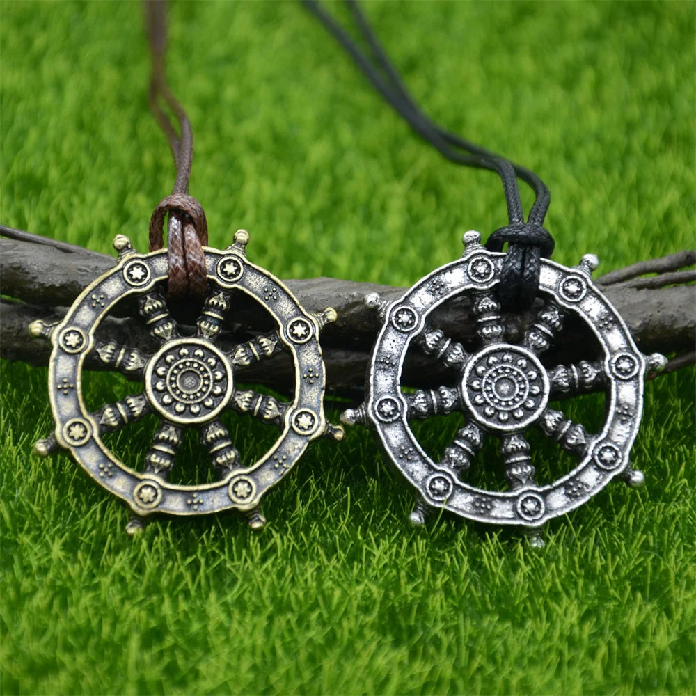 Religious Wheel Of Life Samsara Buddhist Jewelry Dharma Amulet Buddha Pendant Viking Necklace Men Women Talisman