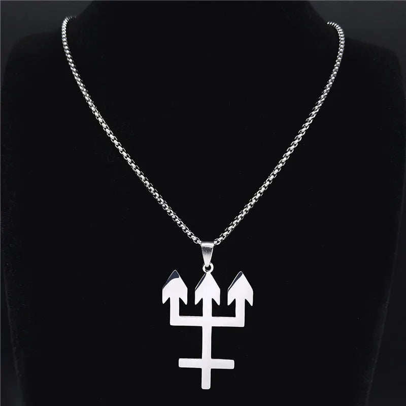 Inverted Cross Silver Chain Necklace — Stainless Steel