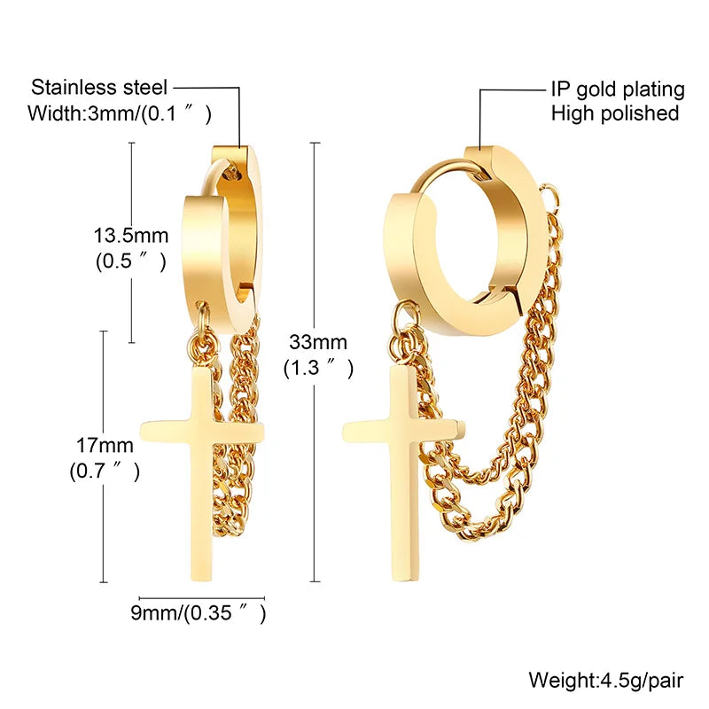Cross Huggie Hoop Earrings — Stainless