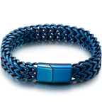 Mens 12MM Width Double Row Chain Wrist Bracelets 6 Color Stainless Steel Bracelet for Man Handles With Magnet Clasp