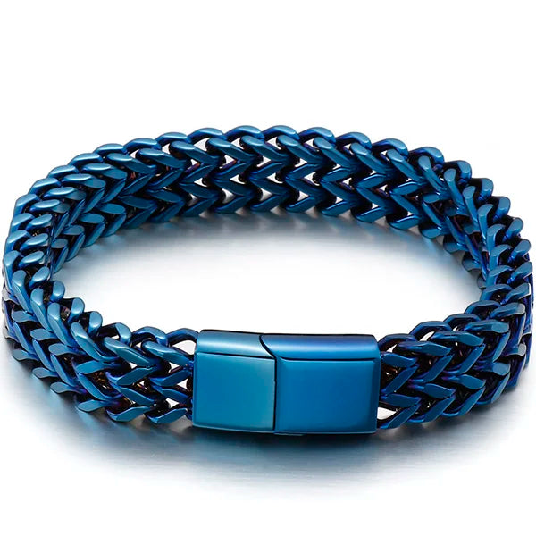 Mens 12MM Width Double Row Chain Wrist Bracelets 6 Color Stainless Steel Bracelet for Man Handles With Magnet Clasp