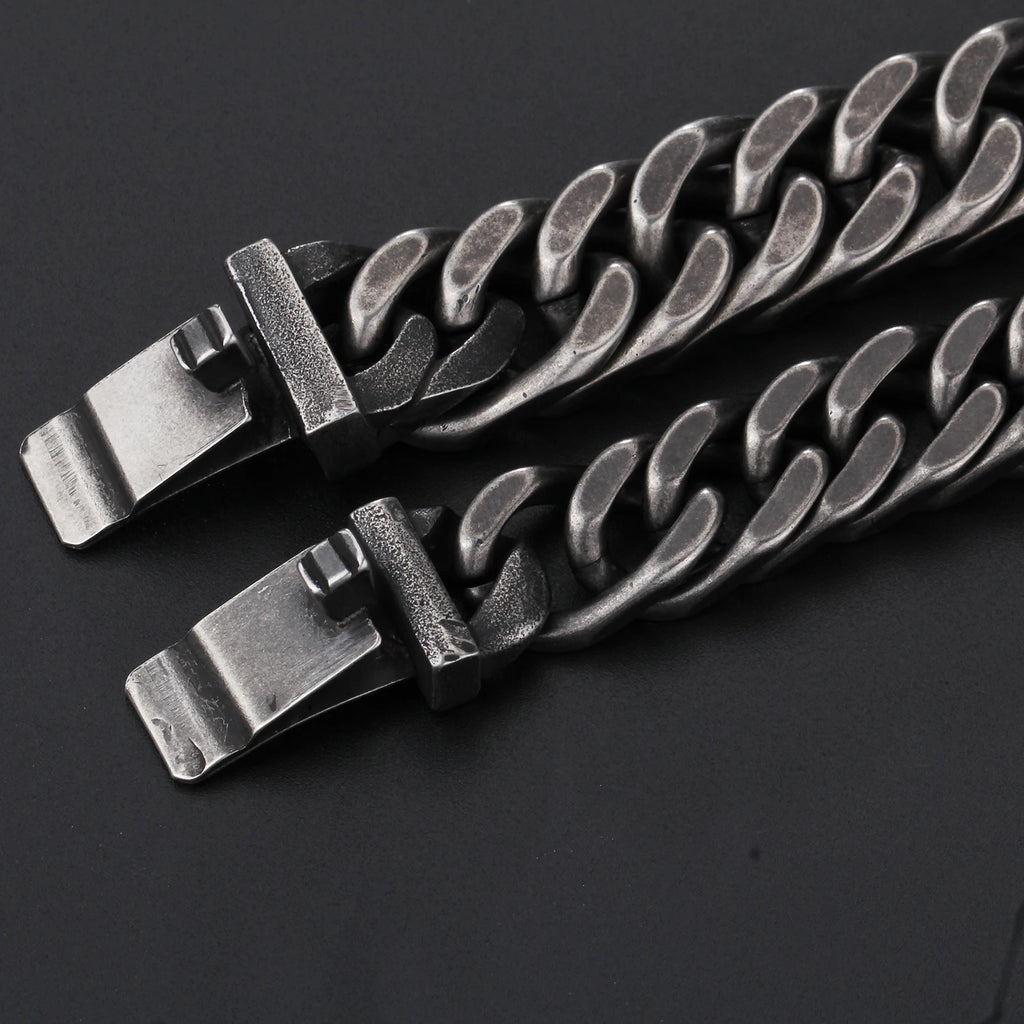 Fongten Retro Black Bracelet For Men Cuban Chain Stainless Steel Heavy Wide Curb Bracelets Bangle Male Jewelry