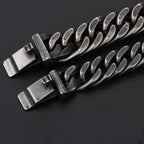 Fongten Retro Black Bracelet For Men Cuban Chain Stainless Steel Heavy Wide Curb Bracelets Bangle Male Jewelry