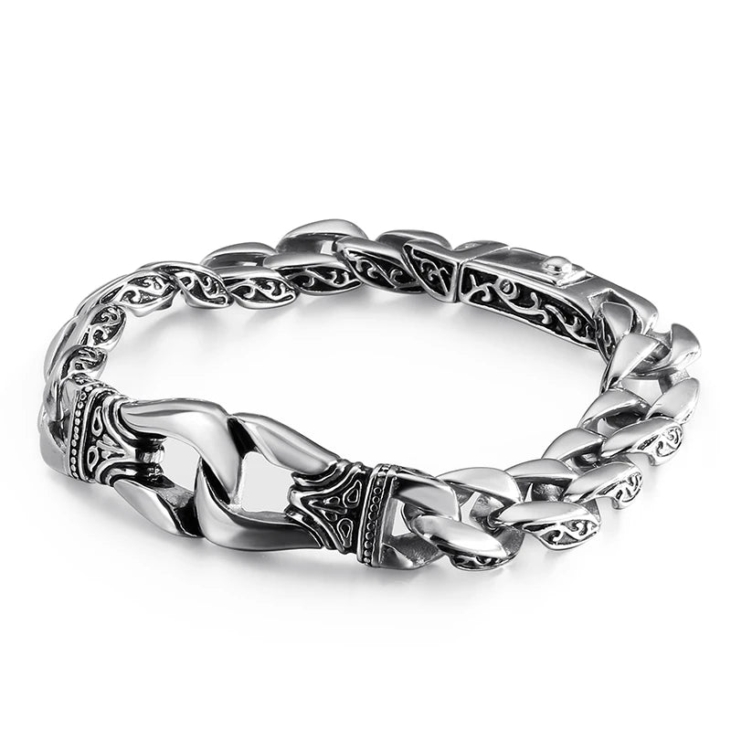 Fongten 22.5cm Bracelet For Men Stainless Steel Cross Cuban Chain Male Bangle Bracelets Brushed Shiny Multiple Color