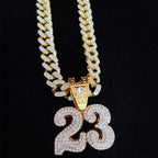 Number 23 Iced Out Pendant Necklace — 13mm Cuban Chain
