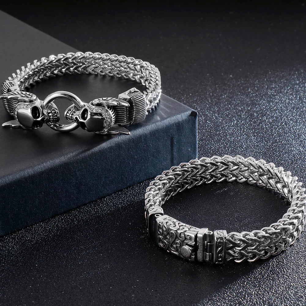 Gothic Men's Skull Head Bracelets Stainless Steel Ghost Chain Man Bracelet Punk Rock Skeleton Jewelry Gifts For