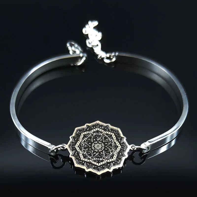 Flower of Life Silver Bracelet — Stainless Steel