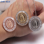 Iced Out Virgin Mary Gold Pendant Necklace
