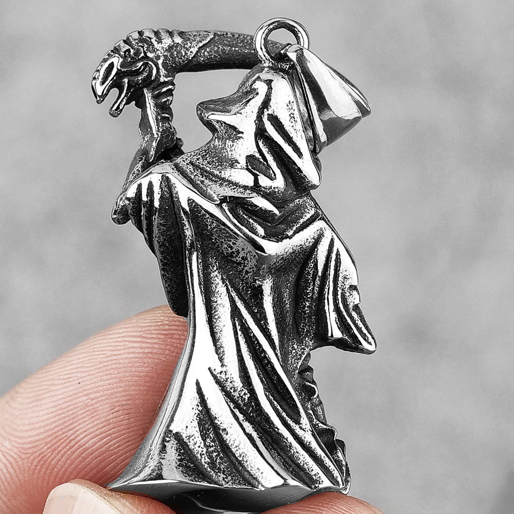 Grim Reaper Scythe Skull Pendant — Stainless Steel