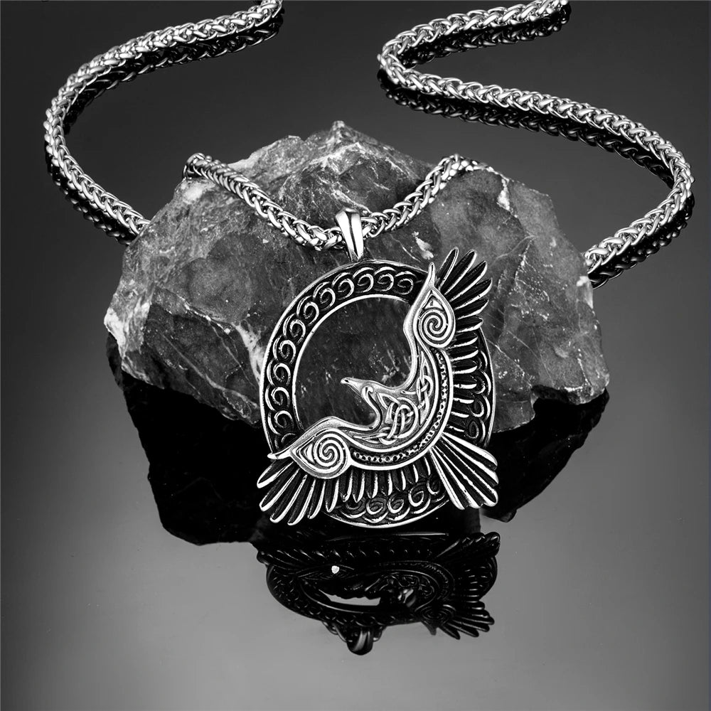 Stainless Steel Norse Mythology Eagle Necklace Men Vikings Raven Never Fade Gold Color Vegvisir Slavic Runes Amulet