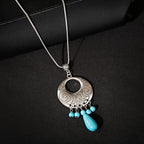 Womens Gypsy Jewelry Bohemian Ethnic Red Natural Stone Pendants Necklaces Metal Tibetan Sliver Color Chain Necklace For