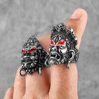 Tibetan Buddhist Raksha Deity Head Ring — Stainless Steel