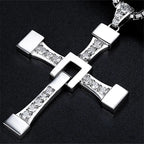 Fast and Furious Cross Necklace Dominic Toretto Cross Rhinestone Pendant Necklace Titanium Stainless Steel Necklace for Men