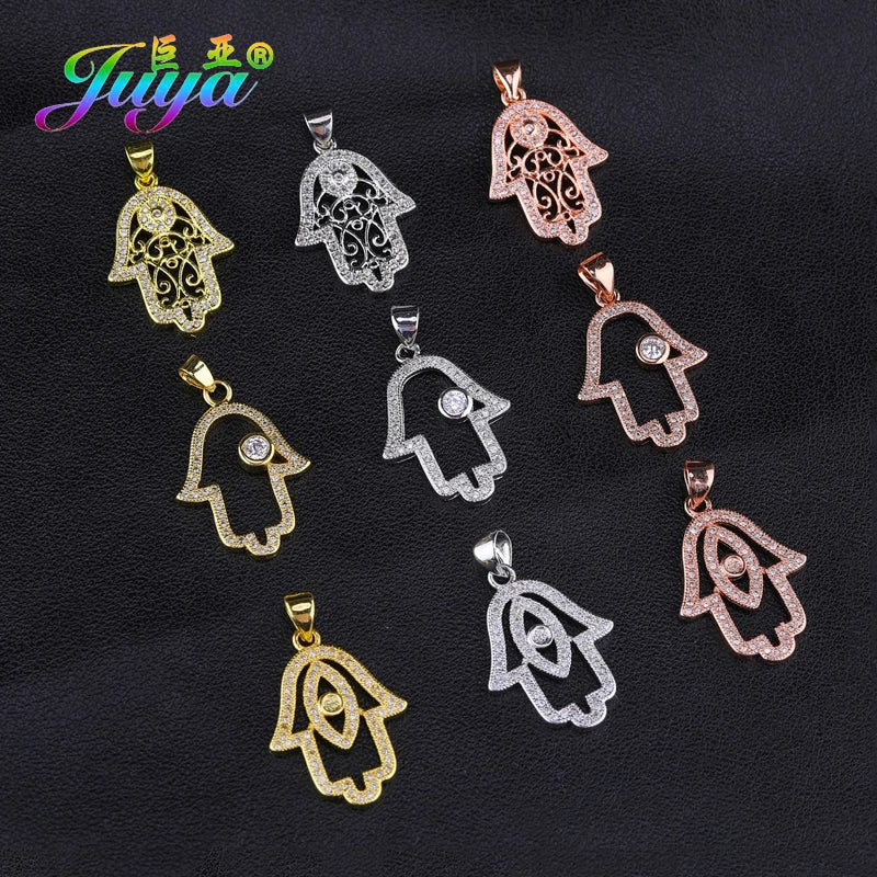 Iced Out Evil Eye Hamsa Hand of Fatima Necklace — Copper Alloy