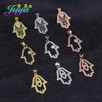 Iced Out Evil Eye Hamsa Hand of Fatima Necklace — Copper Alloy