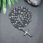 Rosary Necklace For Men Women 8mm Tiger Eye Black Obsidian Beads Necklace Christ Buddhist Meditation Cross Necklace Jewelry