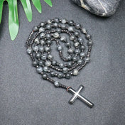 Rosary Necklace For Men Women 8mm Tiger Eye Black Obsidian Beads Necklace Christ Buddhist Meditation Cross Necklace Jewelry