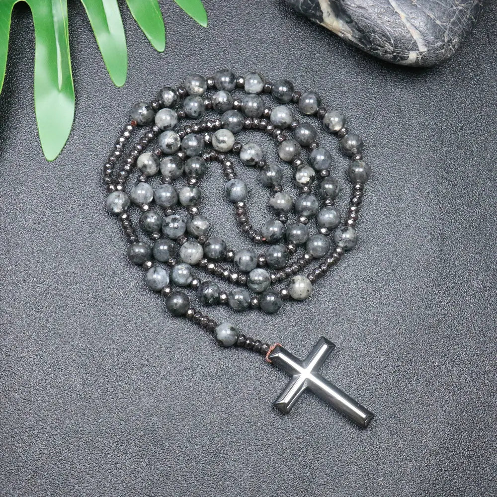 Rosary Necklace For Men Women 8mm Tiger Eye Black Obsidian Beads Necklace Christ Buddhist Meditation Cross Necklace Jewelry