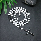 Tiger Eye Black Obsidian Rosary Cross Necklace — Black-Tone, 8mm