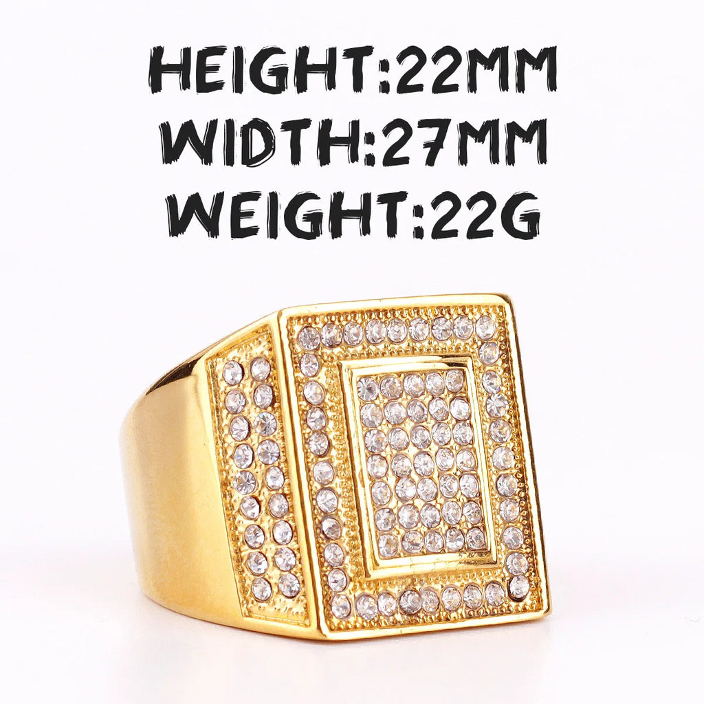 Luxury Rhinestone Stainless Steel Mens Rings Simple Trendy For Male Boyfriend Biker Jewelry Creativity Gift