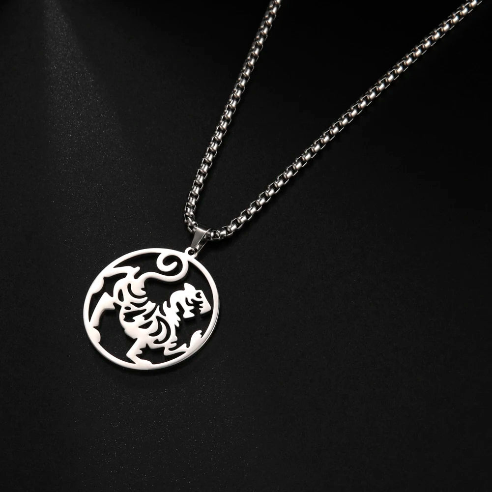 Chinese Mythical Totem Beast Symbol Pendant Necklace Men Talisman Animal Necklace Stainless Steel Amulet Jewelry Gift