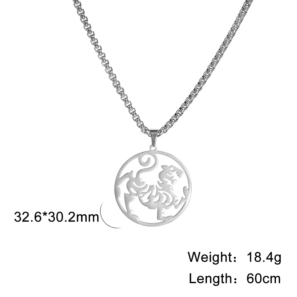 Chinese Mythical Totem Beast Symbol Pendant Necklace Men Talisman Animal Necklace Stainless Steel Amulet Jewelry Gift