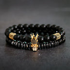 Luxury Men Stone Beads Skull Erkek Bileklik Bracelet Set Black CZ Crown Copper Bracelets For Women Pulseras Mujer