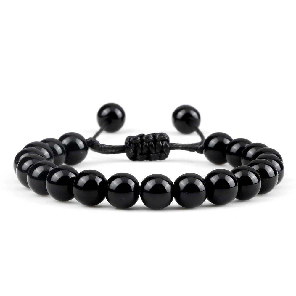 Beaded Bracelet 4 6 8mm Natural Stone Shiny Black Onyx Beads Bracelets & Bangles Adjustable Size Obsidian Wrist Jewelry