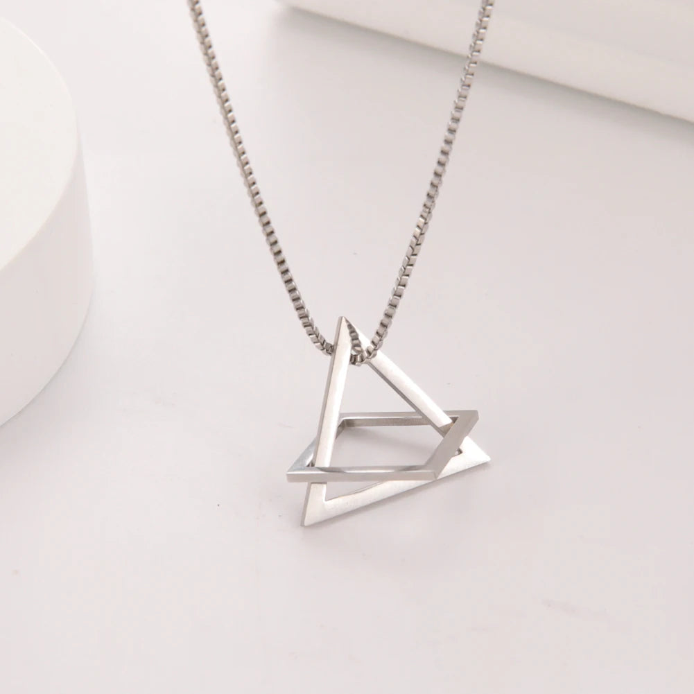 My Shape Punk Triangle Square Stacking Necklaces for Men Stainless Steel Geometric Pendant Necklace Fashion Male Hip Hop Jewelry
