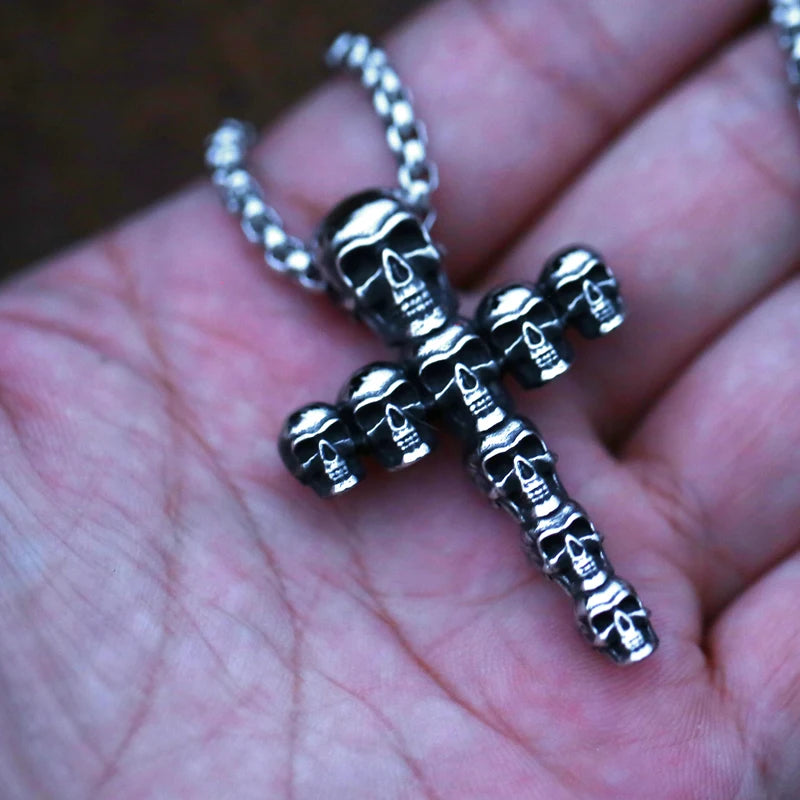 BEIER Punk Rock Fashion Cross Charm Vintage Skull head pendant Chain Fashion jewelry for man women Best Lover gift BP8-479