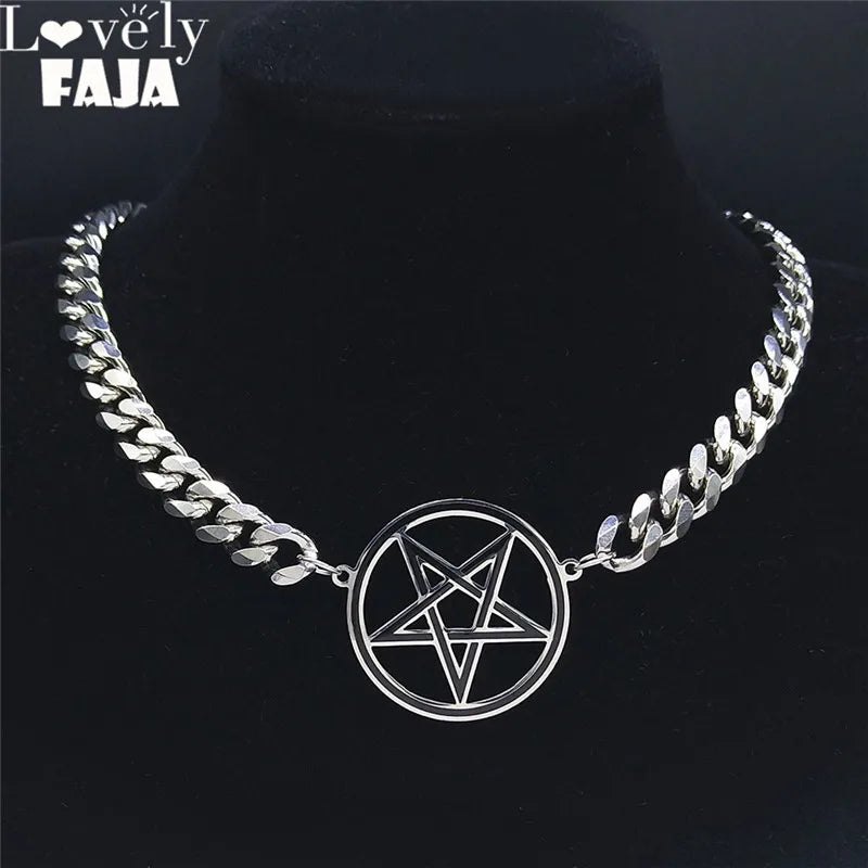 Pentagram Cuban Chain Necklace — Stainless