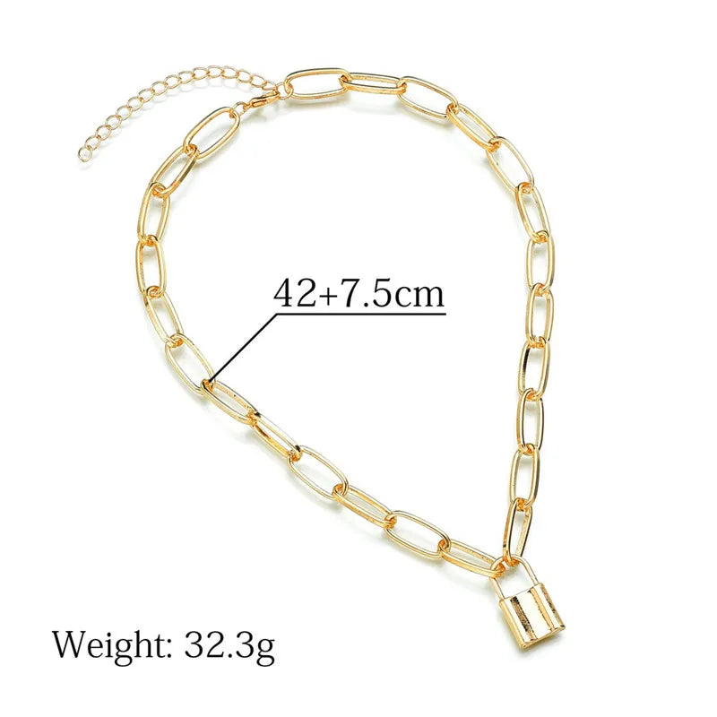 Silver-Tone Layered Lock Chain Choker Necklace
